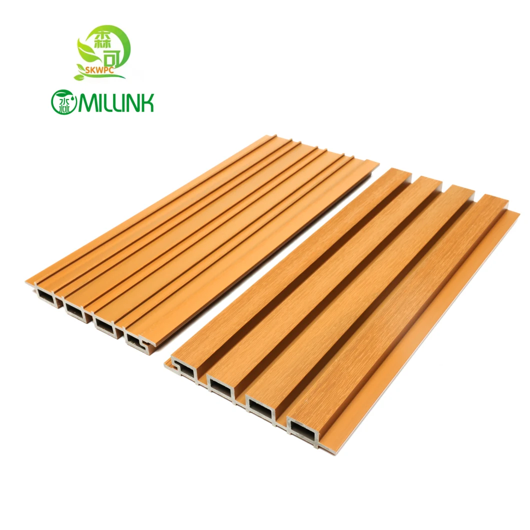 Fluted Wood Plastic WPC Great Wall Board Outdoor Wainscoting Wooden Grain PVC WPC Designs for Decoration Wall Panels