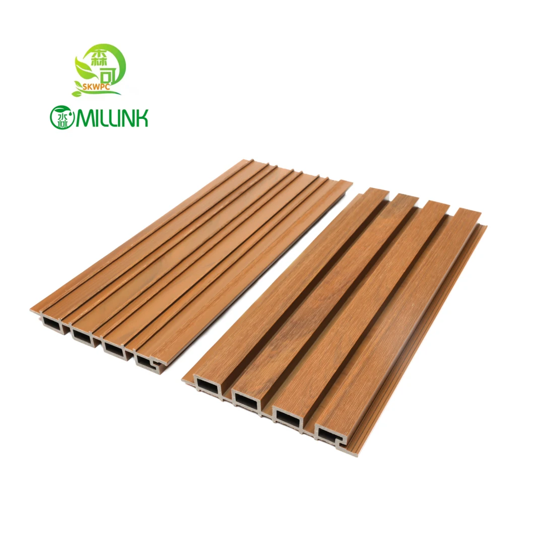 Fluted Wood Plastic WPC Great Wall Board Outdoor Wainscoting Wooden Grain PVC WPC Designs for Decoration Wall Panels