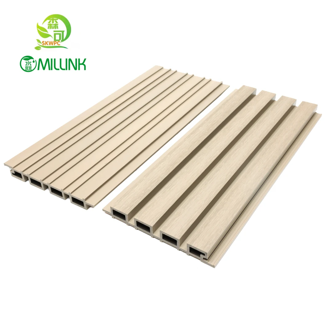 Fluted Wood Plastic WPC Great Wall Board Outdoor Wainscoting Wooden Grain PVC WPC Designs for Decoration Wall Panels